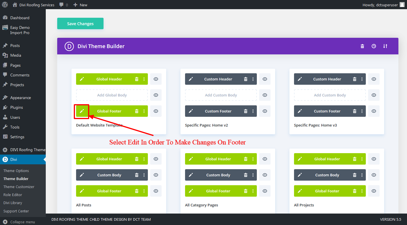 How To Edit Divi Footer on Divi Theme Builder Options